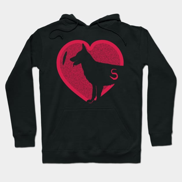 Minimalistic Red Heart I Love German Shepherds simple White Background Hoodie by pelagio